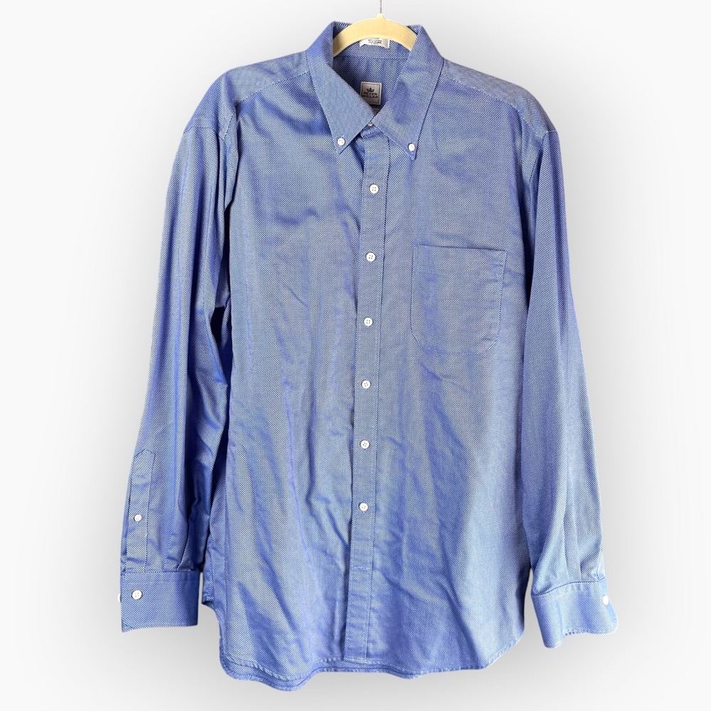 Peter Millar Nanoluxe Easy Care Blue Micro Pattern Button Down Shirt Mens Large
